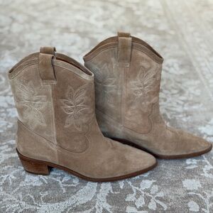 Sezane Suede Ankle Booties in Taupe Brown